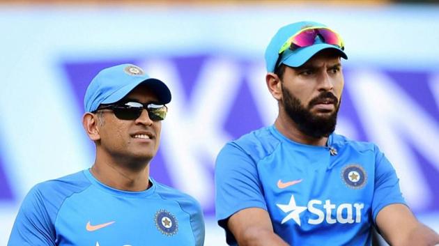 Yuvraj Singh with MS Dhoni. File image.(PTI)