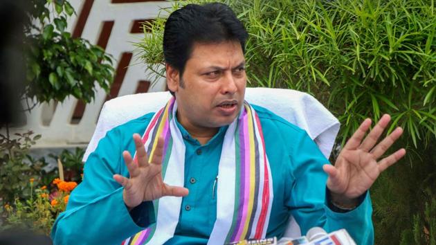 Tripura Chief Minister Biplab Kumar Deb addresses a press meet in Agartala. (PTI) Tripura Chief Minister Biplab Kumar Deb addresses a press meet in Agartala. (PTI)
