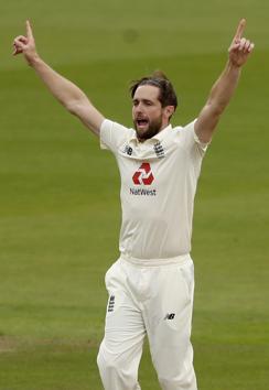 Manchester: England's Chris Woakes celebrates the dismissal of Pakistan's captain Azhar Ali during the first day of the first cricket Test match between England and Pakistan at Old Trafford in Manchester, England, Wednesday, Aug. 5, 2020. AP/PTI(AP05-08-2020_000197B) (AP) Manchester: England's Chris Woakes celebrates the dismissal of Pakistan's captain Azhar Ali during the first day of the first cricket Test match between England and Pakistan at Old Trafford in Manchester, England, Wednesday, Aug. 5, 2020. AP/PTI(AP05-08-2020_000197B) (AP)