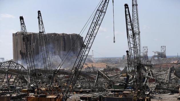 Extensive damage shows at the site of an explosion that hit the seaport of Beirut, Lebanon, Wednesday, Aug. 5, 2020.(AP)