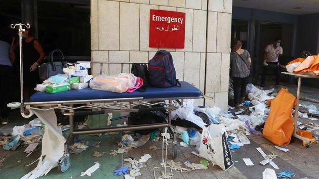 Protective gloves seen scattered on the ground at a damaged hospital following the blast in Beirut on August 5. Lebanon has been in the throes of a severe economic crisis that has ignited mass protests in recent months. Its hospitals are confronting a surge in coronavirus cases, and there were concerns the virus could spread further as people flooded into hospitals. (Mohamed Azakir / REUTERS) Protective gloves seen scattered on the ground at a damaged hospital following the blast in Beirut on August 5. Lebanon has been in the throes of a severe economic crisis that has ignited mass protests in recent months. Its hospitals are confronting a surge in coronavirus cases, and there were concerns the virus could spread further as people flooded into hospitals. (Mohamed Azakir / REUTERS)