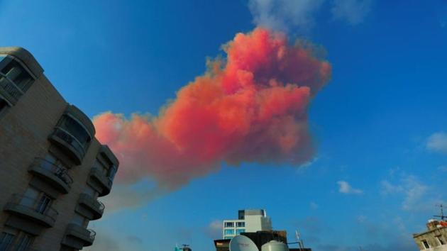 Smoke is seen after an explosion in Beirut, Lebanon.(GABY MAAMARY via REUTERS) Smoke is seen after an explosion in Beirut, Lebanon.(GABY MAAMARY via REUTERS)