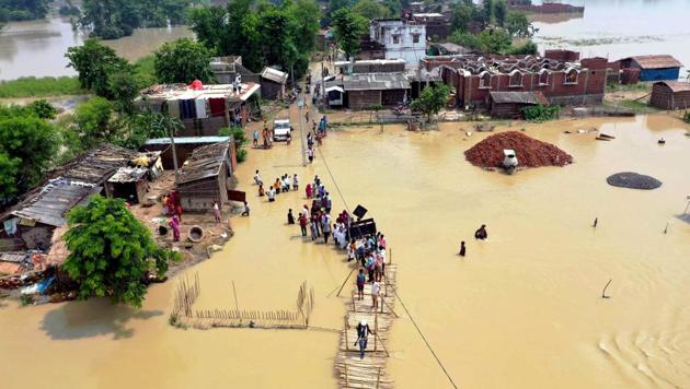 An aerial view of a flood-affected area in Bihar’s Muzaffarpur district.(ANI File Photo) An aerial view of a flood-affected area in Bihar’s Muzaffarpur district.(ANI File Photo)