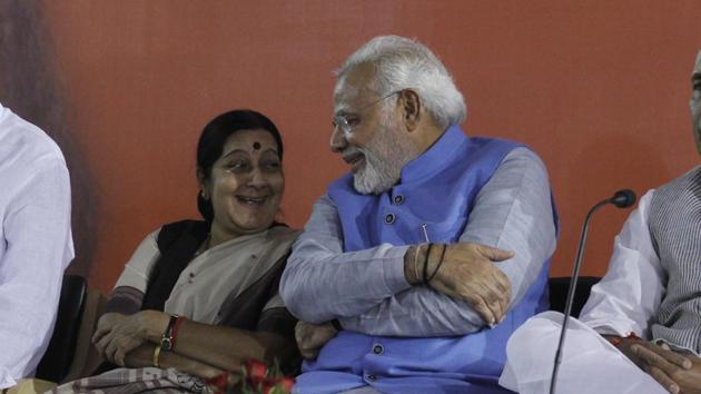 PM Modi also shared a video of the remarks he had made at a prayer meeting organised in Sushma Swaraj’s memory last year.(HT Photo)