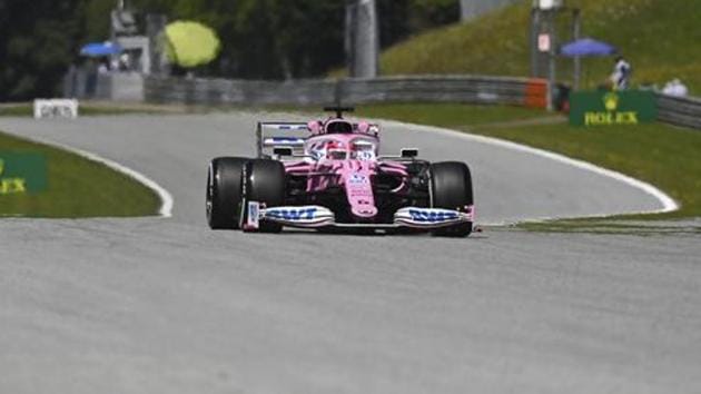 Racing Point driver Sergio Perez of Mexico steers his car during the first practice session for the Styrian Formula One Grand Prix at the Red Bull Ring racetrack in Spielberg, Austria, Friday, July 10, 2020.(AP)