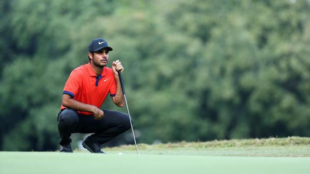 Shubhankar Sharma lines up a putt on the 5th green during Day Three of the Italian Open at Olgiata Golf Club.(Getty Images)