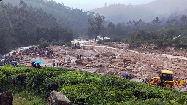 Debris lies on the ground after a landslide in Idukki on August 7. Meanwhile, the India Meteorological Department (IMD) had sounded a red alert for Idukki on August 7, indicating extremely heavy rains of over 20 centimetres in the coming days, PTI reported. (PTI)