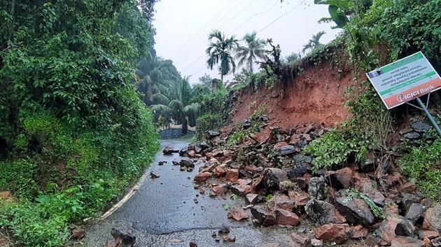 A view of a damaged slope within the plantation at Idukki district in Kerala on August 7. Communication lines have been down in the area due to incessant rain over recent days. The tragedy came to light after a forest watchman was able to escape and inform the authorities about the landslide, PTI reported. (ANI)