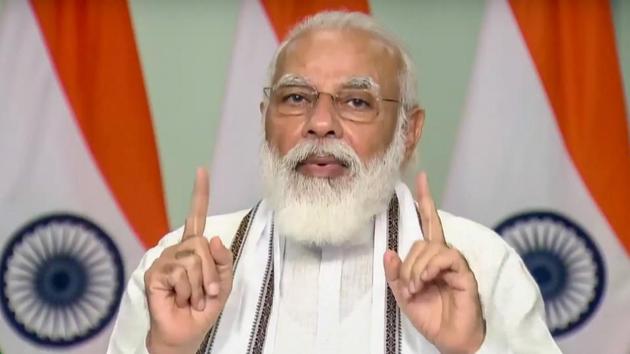 Prime Minister Narendra Modi speaks at a conclave on higher education via video conferencing, in New Delhi