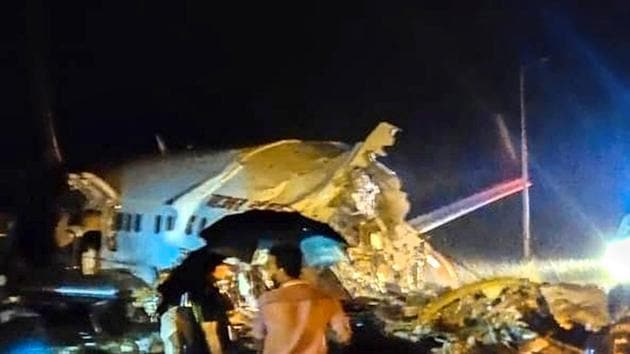 An Air India Express flight with passengers on board en route from Dubai skidded off the runway while landing in Kozhikode on Friday.(PTI)