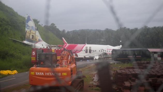 The Air India Express flight that skidded off a runway while landing at the airport in Kozhikode, Kerala.(AP)