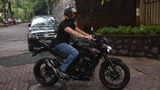 Emraan Hashmi riding his bike.