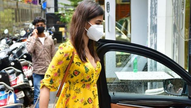 Pooja Hegde spotted in a yellow dress.