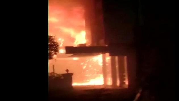 Fire broke out at a hotel in Andhra Pradesh’s Vijayawada.(ANI Photo)