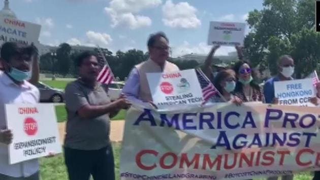 This is the second major anti-China protest by Indian-Americans in Washington DC.(ANI Photo) This is the second major anti-China protest by Indian-Americans in Washington DC.(ANI Photo)