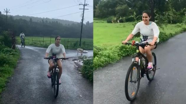 Sara Ali Khan and Ibrahim Ali Khan cycle at a picturesque location.