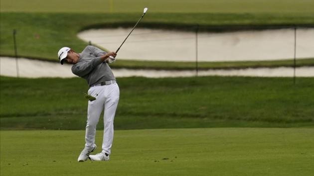 Collin Morikawa hits from the fairway on the second hole during the final round of the PGA Championship golf tournament at TPC Harding Park Sunday, Aug. 9, 2020, in San Francisco.(AP)