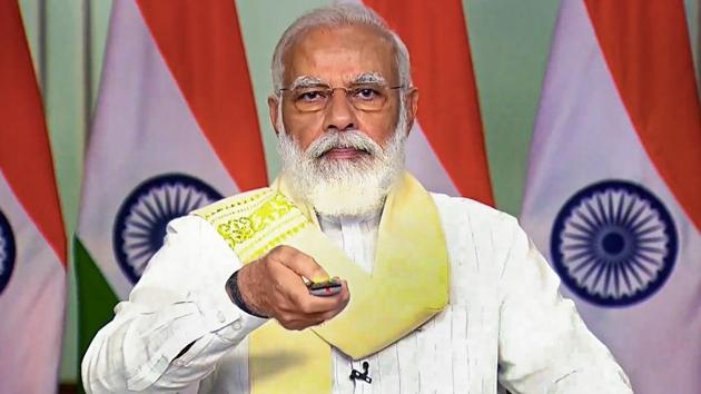 Prime Minister Narendra Modi inaugurates Submarine Optical Fibre Cable Connectivity between Chennai and Andaman and Nicobar Islands via video conferencing, in New Delhi.(PTI)