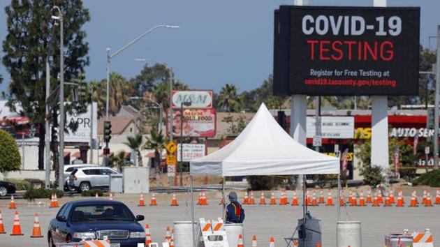 A drive-through testing center is shown in operation during the outbreak of the coronavirus disease (COVID-19) in Inglewood, California, U.S.(Reuters File)