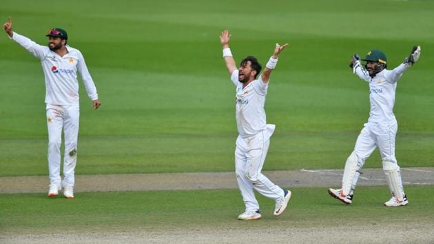 Cricket - First Test - England v Pakistan - Emirates Old Trafford, Manchester, Britain - August 8, 2020 Pakistan's Yasir Shah reacts, as play resumes behind closed doors following the outbreak of the coronavirus disease (COVID-19) Dan Mullan/Pool via REUTERS(REUTERS) Cricket - First Test - England v Pakistan - Emirates Old Trafford, Manchester, Britain - August 8, 2020 Pakistan's Yasir Shah reacts, as play resumes behind closed doors following the outbreak of the coronavirus disease (COVID-19) Dan Mullan/Pool via REUTERS(REUTERS)