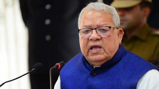 Governor Kalraj Mishra addresses a press conference at governor house in Jaipur. (HT photo)