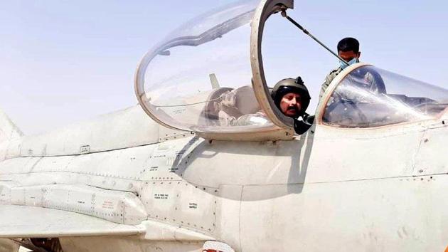 IAF chief RKS Bhadauria flew a MiG-21 Bison fighter aircraft on Thursday. (@IAF_MCC/Twitter Photo)