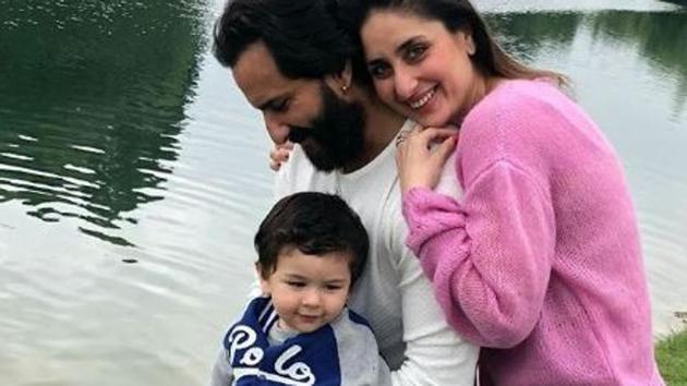 Kareena Kapoor Khan poses with Saif Ali Khan and their son, Taimur Ali Khan.