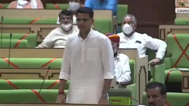 Sachin Pilot speaking in Rajasthan assembly on August 14, 2020. (ANI Photo)