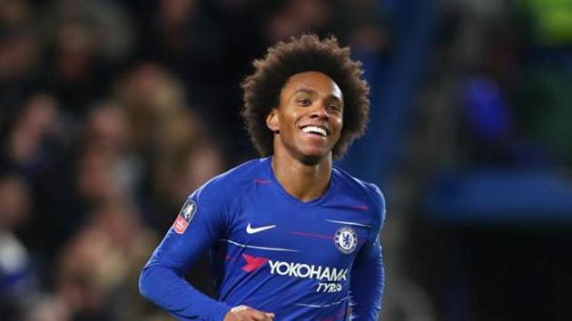 Willian of Chelsea celebrates after scoring his team's third goal during the FA Cup Fourth Round match between Chelsea and Sheffield Wednesday at Stamford Bridge on January 27, 2019 in London, United Kingdom. (Getty Images) Willian of Chelsea celebrates after scoring his team's third goal during the FA Cup Fourth Round match between Chelsea and Sheffield Wednesday at Stamford Bridge on January 27, 2019 in London, United Kingdom. (Getty Images)