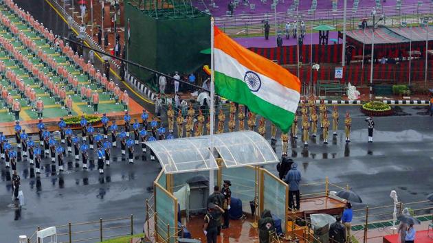 Indian Tri-Service contingents during a full dress rehearsal for the 74th Independence Day celebrations at Red Fort in New Delhi, on August 13. This year’s Independence Day celebrations in Delhi’s Red Fort will include the presentation of a Guard of Honour by the Armed Forces and the Delhi Police to the Prime Minister. (PTI)