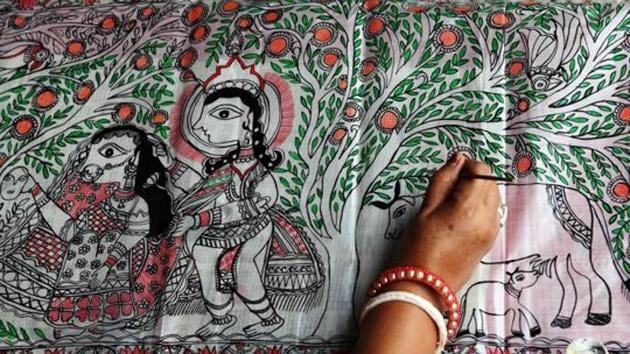 Madhubani or Mithila Painting on a saree (AFP)