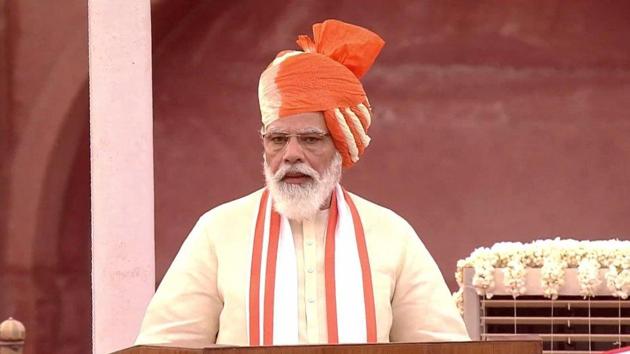 Prime Minister Narendra Modi addresses the nation on Independence Day.(Twitter/@BJP4India)