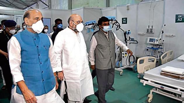 Union home minister Amit Shah and defence minister Rajnath Singh during a visit to a Delhi facility in July-end.