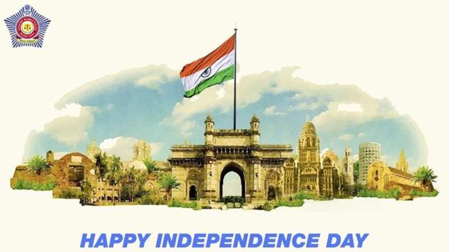 Independence Day 2020: Mumbai Police took to Twitter to share this image.(Twitter/@MumbaiPolice) Independence Day 2020: Mumbai Police took to Twitter to share this image.(Twitter/@MumbaiPolice)