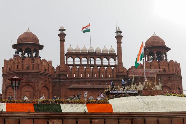 Prime Minister Narendra Modi addresses the nation during Independence Day celebrations at the historic Red Fort in Delhi, India, August 15, 2020. (REUTERS)