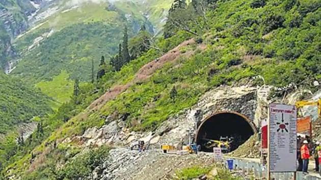 The 8.8-km tunnel, built at a height of 3,000 metres above sea level, connects Manali and Leh. Once ready, it will give a fillip to tourism in the region.(HT file photo)