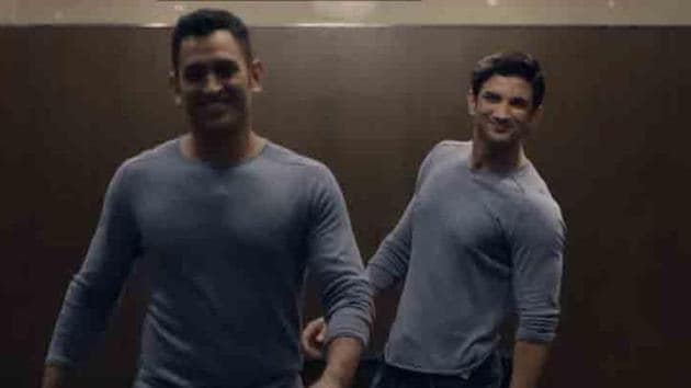 MS Dhoni and Sushant Singh Rajput in a still from a promotional video.