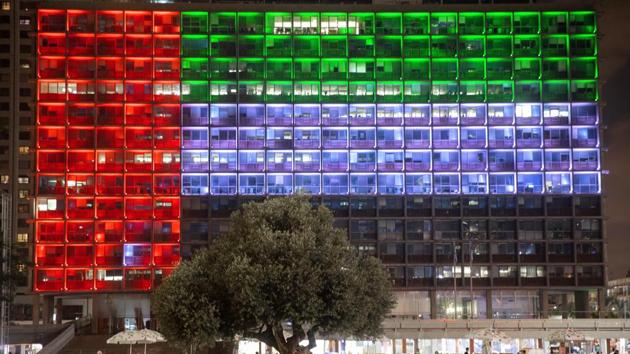 In this Aug. 13, 2020, file photo, Tel Aviv City Hall is lit up with the flag of the United Arab Emirates as UAE and Israel announced they would be establishing full diplomatic ties, in Tel Aviv, Israel. (AP photo) In this Aug. 13, 2020, file photo, Tel Aviv City Hall is lit up with the flag of the United Arab Emirates as UAE and Israel announced they would be establishing full diplomatic ties, in Tel Aviv, Israel. (AP photo)