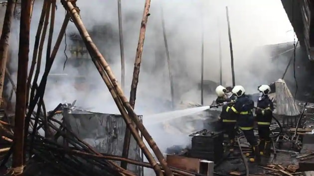 File photo: A level two fire broke out at Mumbai’s British-era Crawford market in June.(Bhushan Koyande/HT)