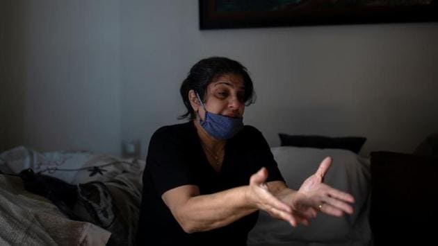 Souad Matar talks to Reuters as she sits in the living room of her home that was damaged in the neighbourhood of Karantina on August 13. “Every time I come back home, I relive that moment. I remember how my daughter fell and I cry,” said Matar, whose mother had died from cancer just days before. “I didn’t even have time to mourn her,” she said. (Alkis Konstantinidis / REUTERS) Souad Matar talks to Reuters as she sits in the living room of her home that was damaged in the neighbourhood of Karantina on August 13. “Every time I come back home, I relive that moment. I remember how my daughter fell and I cry,” said Matar, whose mother had died from cancer just days before. “I didn’t even have time to mourn her,” she said. (Alkis Konstantinidis / REUTERS)