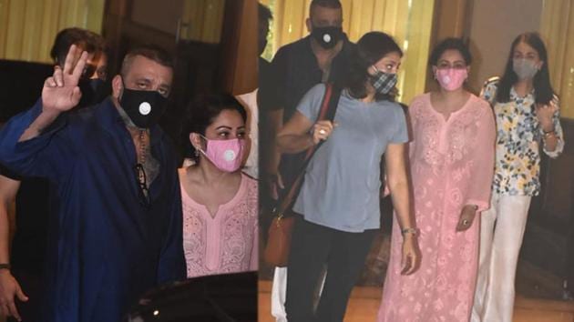 Sanjay Dutt with wife Maanayata and sisters Priya and Namrata Dutt on Tuesday.(Varinder Chawla)