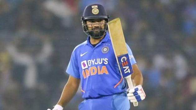 India's Rohit Sharma raises his bat. File image.(AP)