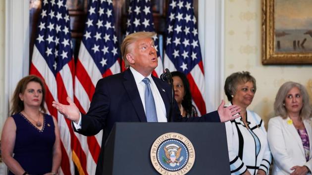 US President Donald Trump speaks at the White House in Washington. It was not clear what effect, if any, the report might have on the current US presidential campaign in which Trump faces Democrat Joe Biden in the November 3 US election.(Reuters)