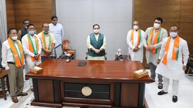 Earlier in the day, state chief minister welcomed the former Congress MLAs in a post on Twitter. (Image courtesy: twitter.com/NBirenSingh) Earlier in the day, state chief minister welcomed the former Congress MLAs in a post on Twitter. (Image courtesy: twitter.com/NBirenSingh)