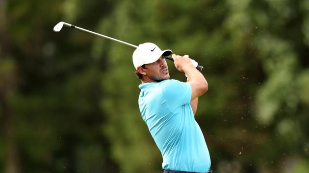 Aug 14, 2020; Greensboro, North Carolina, USA; Brooks Koepka hits his tee shot on the sixteenth hole during the second round of the Wyndham Championship golf tournament at Sedgefield Country Club. Mandatory Credit: Rob Kinnan-USA TODAY Sports (USA TODAY Sports)
