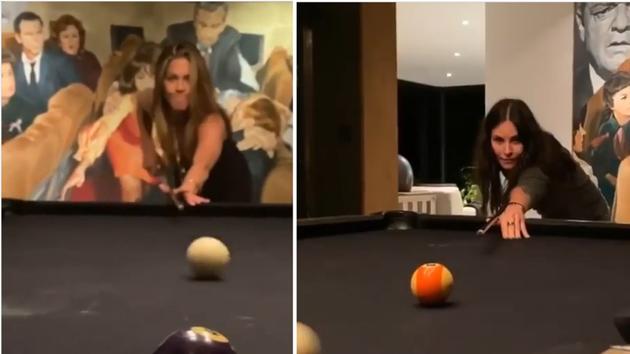 Jennifer Aniston, Courteney Cox enjoying a game of pool. (Instagram/@jenniferaniston)