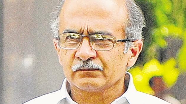Prashant Bhushan expressed dismay at the judgment of August 14, which, he said, arrived at a conclusion against him without providing any evidence of his motives.(Vipin Kumar/HT Photo)