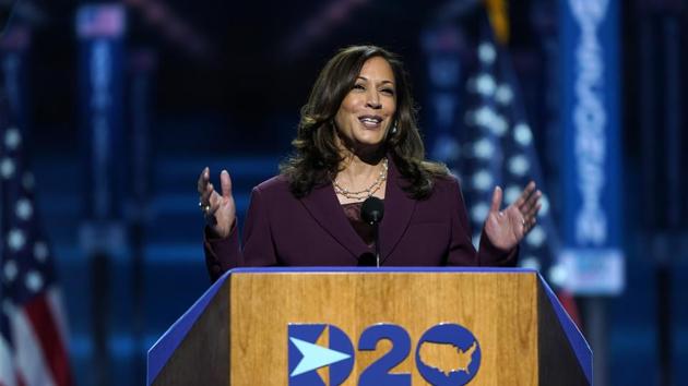 Democratic vice presidential candidate Sen. Kamala Harris, D-Calif., during the third day of the Democratic National Convention, Wednesday. (AP hoto) Democratic vice presidential candidate Sen. Kamala Harris, D-Calif., during the third day of the Democratic National Convention, Wednesday. (AP hoto)