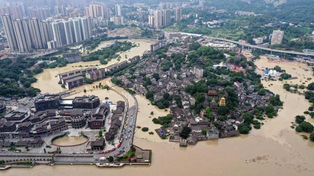 A flooded area in China's southwestern Chongqing on August 19. Continuous and heavy rains since August 15 have led to floods that have damaged farmland and transport infrastructure in southern China, AFP reported quoting the official Xinhua News Agency. (AFP)