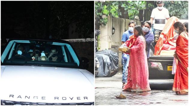 Salman Khan‘s sister Arpita Khan Sharma carrying the Ganpati idol home.(Varinder Chawla)